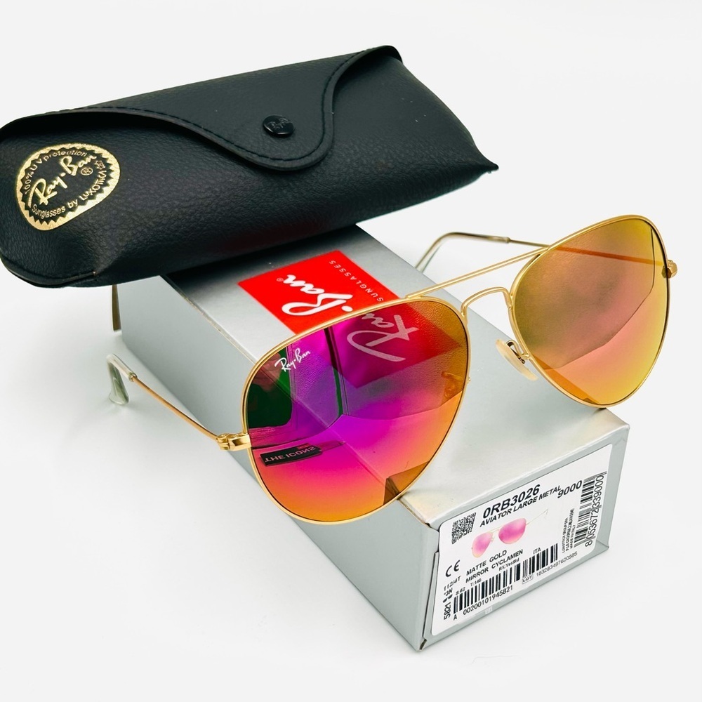 Ray-Ban Aviator Sunglasses RB3026 62-14mm Gold frame/Cyclamen Pink Flash 201 - Picture 6 of 10
